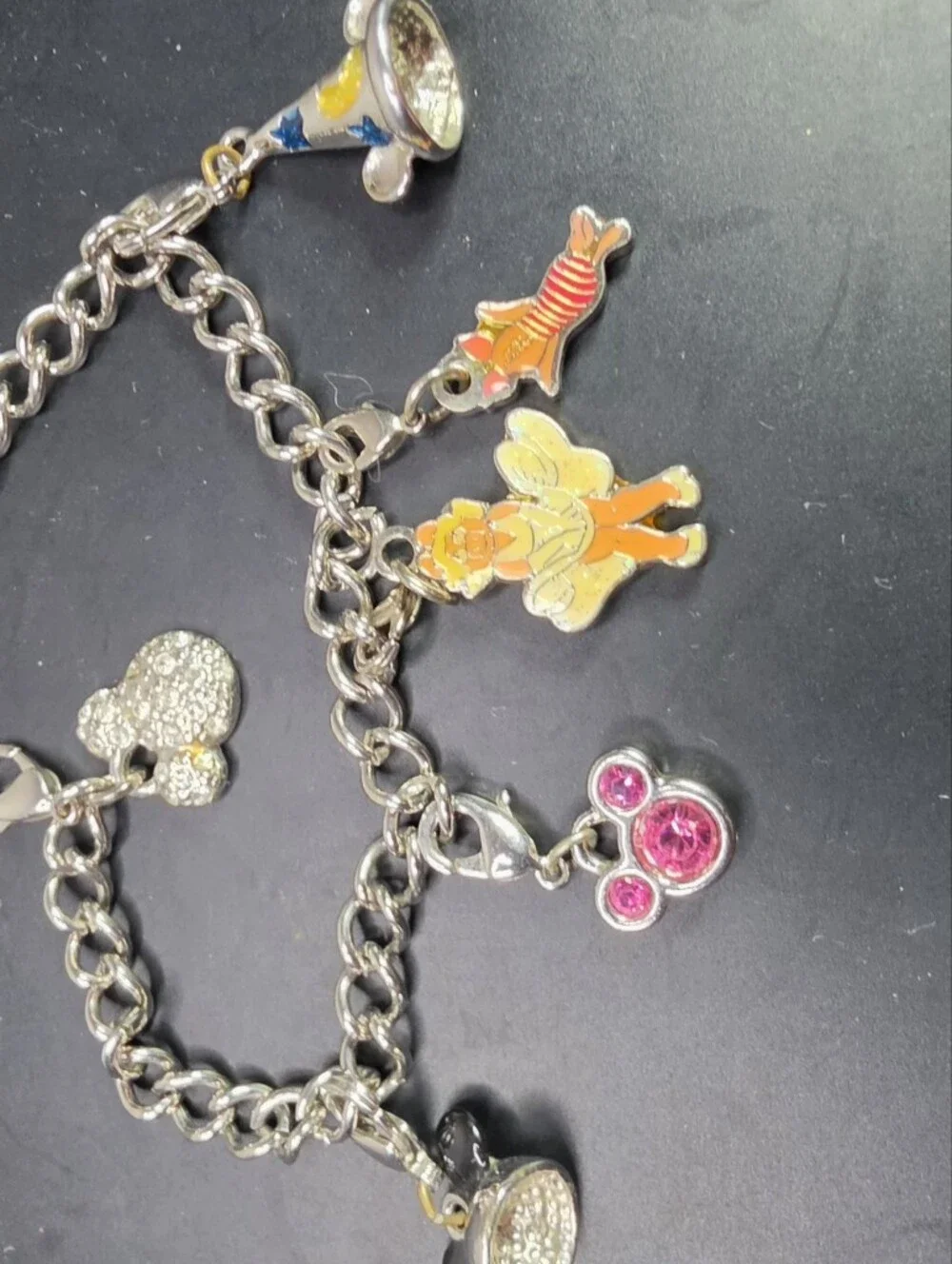 Kids Disney Silver Charm Bracelet with Pink and Black Mickey Charms